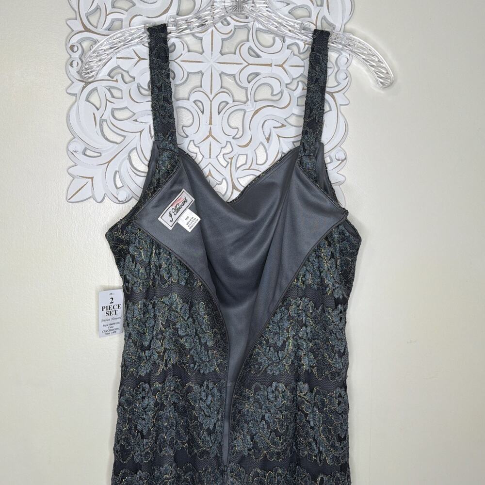 Jessica Howard Woman 14 14W Lacy Cocktail Sheath Dress & Jacket Set BLACK Gold - Picture 6 of 11